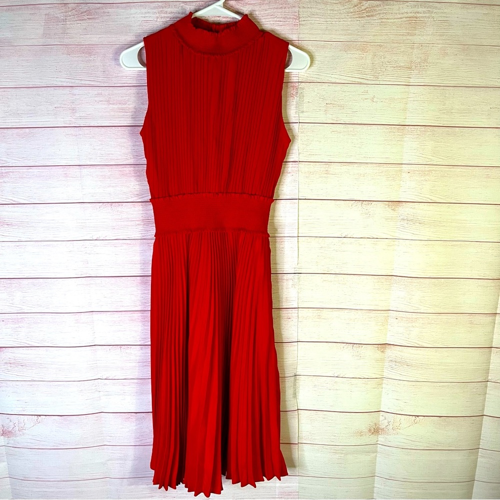 Nanette Lepore‎ Red Smocked Neck Sleeveless Pleated Dress Size 6